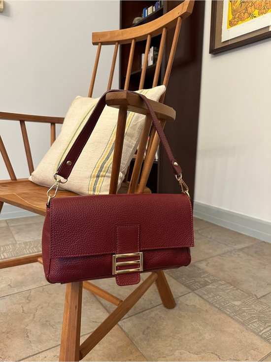 Divina Firenze Handbags - Divina Firenze Italian Handmade Bag Pebble Leather - Burgundy Shoulder/Crossbody
